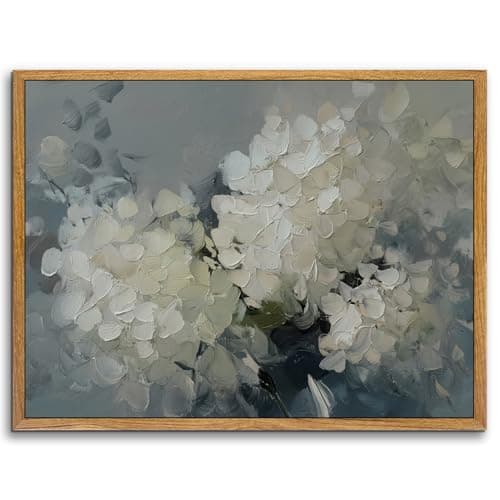 AtterrirArt Framed Hydrangea Wall Art Artwork, 12 * 16inch, Vintage White Floral Wall Decor, Country Farmhouse Botanical Canvas Prints Poster, Flower Wall Art for Bedroom, Living Room, Ready To Hang - Image 1