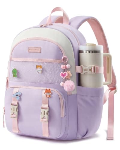LOVEVOOK Cute School Backpack for Girls Ages 8-14, Lightweight Bookbag with Cartoon Charms & Pins, Back to School Backpack for Elementary & Middle School, Fits 15.6 Inch Laptop and 40oz Tumbler - Image 1