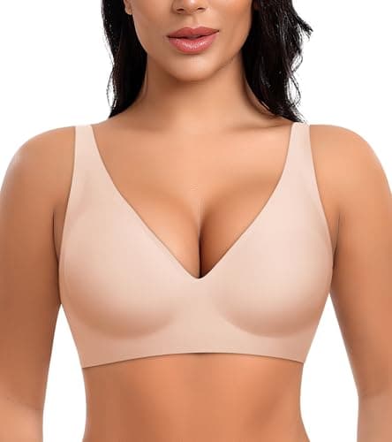 Ganado Deep V Wireless Bras for Women No Underwire Push Up Seamless Padded Comfort Bra Supportive Wirefree Bralette (Nude, Small) - Image 1