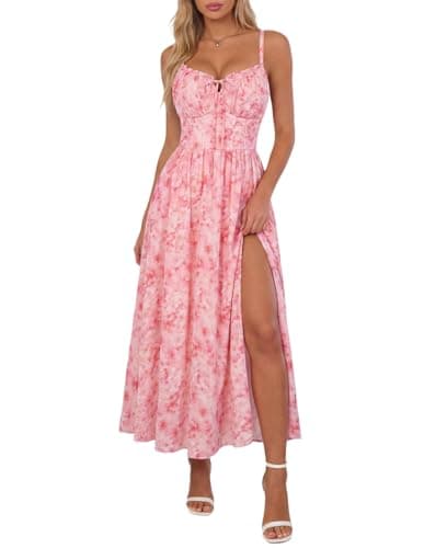 Scarlet Darkness Floral Dress for Women 2026 Corset Milkmaid Sundress Wedding Guest Dresses Pink Floral S - Image 1