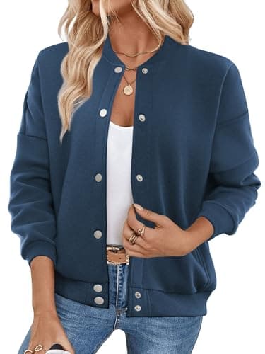 GEMLON Womens Button Down Sweatshirts Jackets Long Sleeve Casual Loose Outwear with Pockets Blue M - Image 1