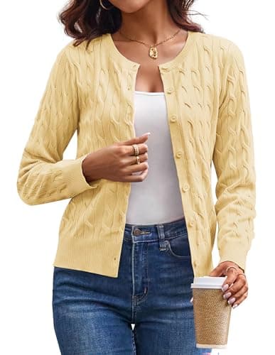 GRACE KARIN Butter Yellow Cardigan Sweaters for Women Lightweight, Cardigans for Women Trendy, Spring Sweater Tops S - Image 1