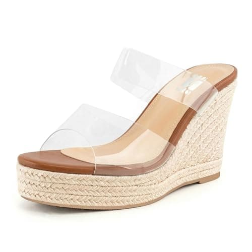 WIRALOMI Women Clear Wedge Heel Sandals Slip On Espadrilles Platform Sandals Slide Summer Beach Crystal Mules Sandals - Image 1