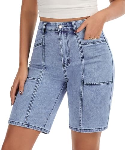 VIPONES Womens Jean Shorts High Waisted Stretchy Baggy Denim Shorts for Women Trendy Outfits Casual Blue Summer Shorts for Women 2026(601, XL) - Image 1