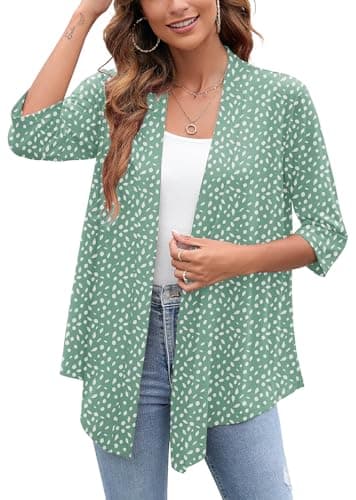 Heymoments Cardigan for Women Leaves Green Medium Draped Open-Front 3/4 Sleeve Lightweight Casual Soft Drape Summer Fall Kimonos Cardigans - Image 1