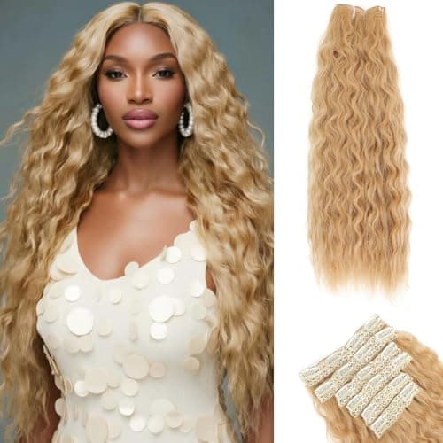 Clip in Hair Extensions Real Human Hair 120g 6pcs Deep Water Wave Curly Human Hair Extensions Double Weft Super Wave Clip ins for Women (27#, 20 Inch) - Image 1