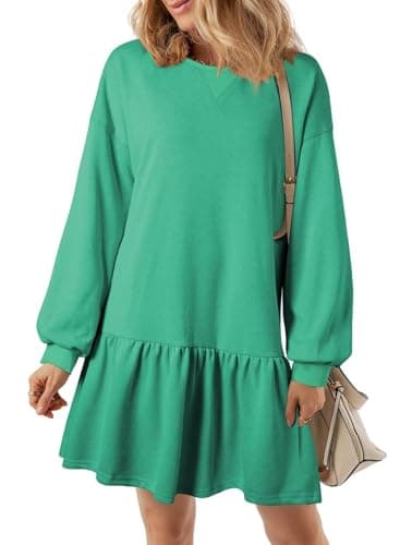 BLENCOT Womens Tennis Dress Long Sleeve Crewneck Knit Patchwork Early Fall Pullover Casual Mini Sweatshirt Spring Sweater Athletic Dresses Teacher Outfits Cruise Date Night Sea Green Large - Image 1