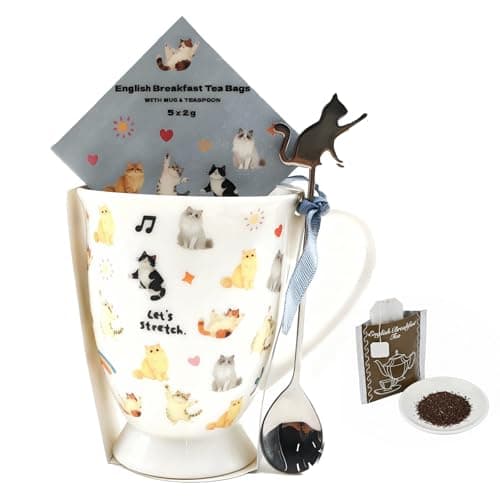 HJOCMLE Cute Cat Mug Birthday Gift for Women Crazy Cat Lady Porcelain Coffee Mugs and English Breakfast Tea Set and Spoon Reusable Animal Ceramic Cup as Gift for Her - Image 1