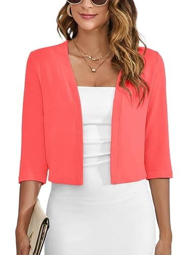 Heymoments Women's Thin Shrugs for Dresses Watermelon Red Large Open Front Knit Lightweight Coat Cropped Tops Shawls and Wraps Cardigan Dressy Sweater Clothes - Image 1