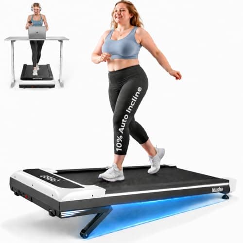 Niceday Walking Pad Treadmill with 10% Auto Incline, 400lbs Capacity, Under Desk Treadmill for Home Office, 3HP Super Quiet, Magnetic Remote & Preset Goal, White - Image 1
