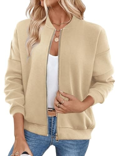 GEMLON Womens Zip Up Sweatshirts Jackets Long Sleeve Casual Loose Outwear with Pockets Apricot XL - Image 1