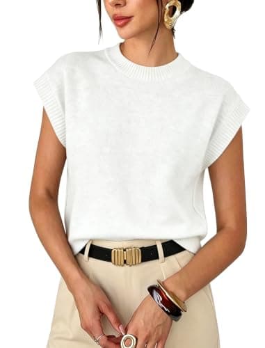 Orolay Sweater Vest Women Cap Sleeve Crew Neck Knit Pullover Tank Tops - Image 1