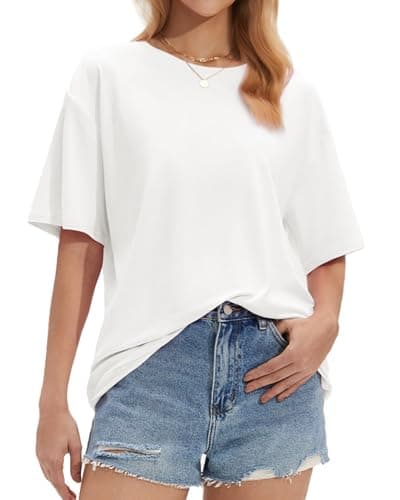 Stelle White T Shirts Women Oversized Crew Neck Short Sleeve Summer Tops Basic Tee Shirt Loose Fit Non See Through Small - Image 1