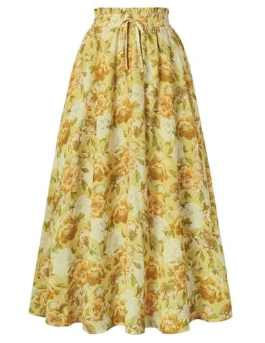 Scarlet Darkness Maxi Skirts for Women Summer Floral Skirt Victorian Flowy Long Skirt Yellow M - Image 1