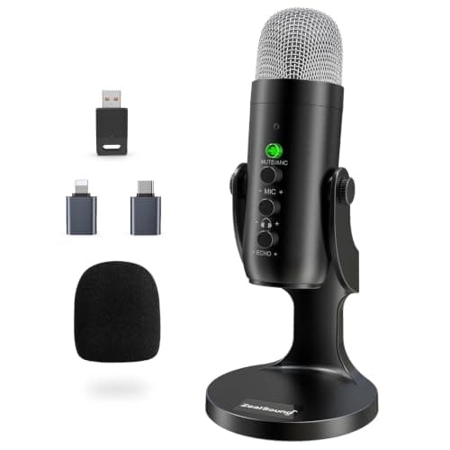 ZealSound Wireless Microphone,USB Mic for iPhone PC iPad Android Phone-Cordless Condenser Desktop Microphones with Mute Echo Monitor Volume Gain 2.4GHz for Podcast,ASMR,Gaming,YouTube Video/K66 Black - Image 1