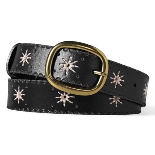 Scarlet Darkness Genuine Leather Belt for Women Cowgirl Belts with Buckles Embroidered Belt for Jeans Dress Black 2XL - Image 1