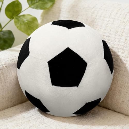 Soccer Pillow, Soccer Ball Plush Fluffy Soft Round Stuffed Soccer Ball Throw Pillows, 8" Orbicular Durable Soccer Pillow Plush Sports Gifts for Bedroom Decor - Image 1