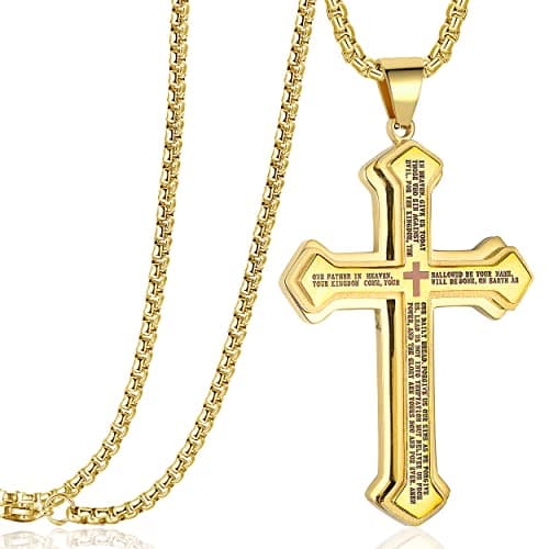 Rehoboth Men's Stainless Steel Nail Lord's Prayer Cross Pendant Necklace for Men Big Pendant and Strong Chain 24 Inch - Image 1