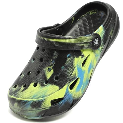 JOYFULTYKES Kids Boys Girls Classic Camo Beach Clogs | Lightweight Water Sandals - Quick-Dry Non-Slip Light and Durable (Little Kid/Big Kid) Size 4 Big Kid Blue Green Black - Image 1
