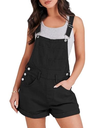 ANRABESS Overalls for Women Denim Shorts Overalls 2026 Summer Casual Loose Fit Adjustable Rompers Jean jumpsuit Bib Shortalls Black X-Small - Image 1