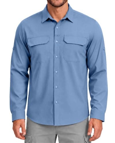 Men's Sun Protection Fishing Shirt UPF 50+ Long Sleeve Safari Hiking Travel Shirts with Pockets Quick Dry(Dusty Blue 3X-Large) - Image 1