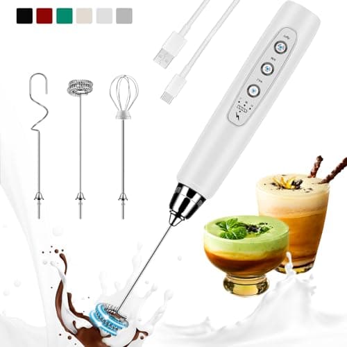 Colarlemo Milk Frother Handheld Rechargeable, Frother Wand Drink Mixer Electric Whisk for Coffee, Detachable With 3 Stainless Whisks, Hand Mixer for Lattes, Cappuccino, Matcha, Egg, No Stand, White - Image 1