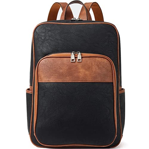 Telena Leather Laptop Backpack for Women Business Casual College Bags Black-Brown - Image 1