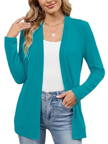 Heymoments Sweaters for Women Lightweight Cardigan Lake Blue Medium Open Front Long Sleeve Loose V Neck Ladies Summer Shrugs Causal Girls Bolero Soft Spring Fall Winter Tops Knitted Coat - Image 1