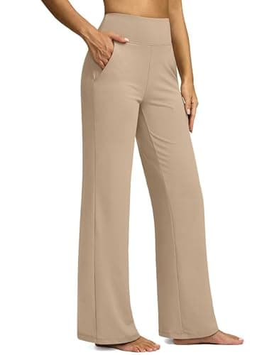 G Gradual Yoga Pants Women Wide Leg Dress Pants with Pockets High Waist Stretch Petite/Regular/Tall Casual Sweatpants Women(Light Khaki,29-M) - Image 1