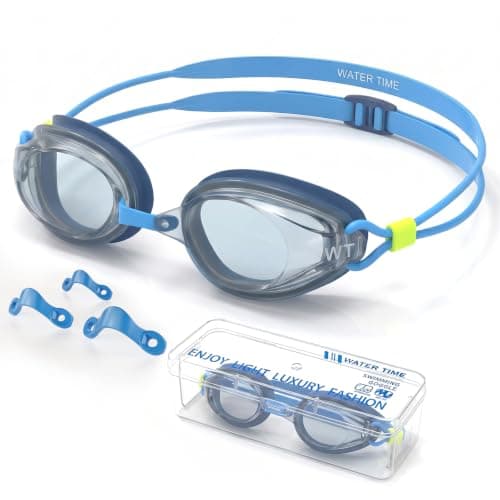WATER TIME Kids Racing Swim Goggles, Anti-Fog UV Mirrored Lenses, Adjustable Dual Strap & 3 Nose Bridges, Watertight Seals for Youth Training Competition Ages 6-15