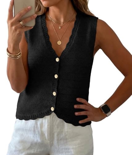 GRECERELLE Women's Summer Sleeveless V Neck Sweater Vest Knit Tank Top - Image 1