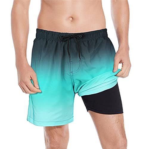 MILANKERR Mens Swim Trunks with Boxer Brief Liner Compression Liner, Mens Swimming Trunks Beach Shorts with Compression Liner Workout Athletic Shorts Compression Lining - Image 1