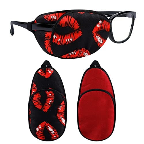 eZAKKA Eye Patches for Adults, Eye Patch for Glasses, Silk Medical Eyepatch for Lazy Eye Patches for Women Amblyopia Strabismus and After Surgery (Red Lips + Claret) - Image 1