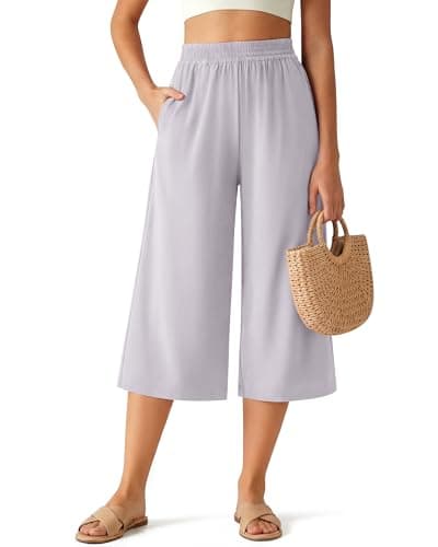 G4Free Capri Beach Pants for Women Quick Dry Travel Pants Loose Stretchy Comfy Pants Lightweight Capri Pajamas (Chime Gray,L,20") - Image 1