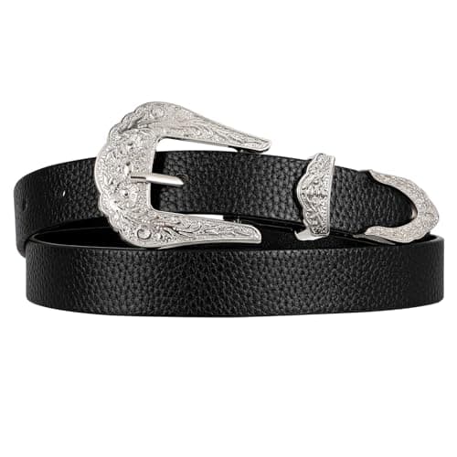 WHIPPY Western Belts for Women - Vintage Western Design Ladies Cowgirl Waist Belt for Pants Jeans Dresses, Silver Buckle Black, XL - Image 1