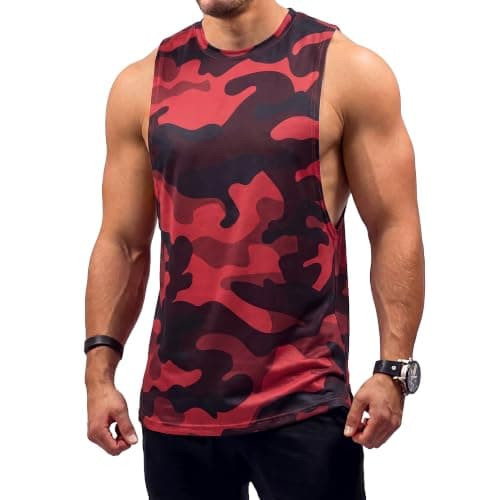 Crastimo Men's Tank Top Mesh Sleeveless Ultra-Breathable Lightweight Quick Dry 4 Way Stretch UPF 50+ Gym Training Running Basketball Hiking Red - Image 1