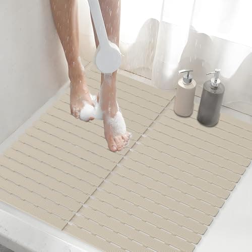Shower Mat Non-Slip Bath Mat for Tub and Shower Stall,236 Suction Cups with Drain Holes, Quick Dry Machine Washable, Extra Grip for Stand Up Showers, Bathroom Essentials 24x24 Inch (Light Brown) - Image 1