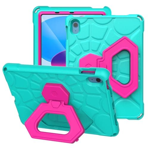 YIHE Shockproof Kids Case for iPad (A16) 11th Generation 11 Inch 2025/ iPad 10th Generation 10.9 inch 2022, Durable Protective Cover with Built-in Screen Protector & Stable Stand, Cyan Pink - Image 1