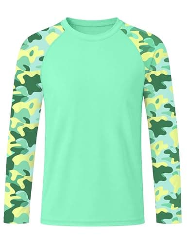 Roadbox Boys' Rash Guard Long Sleeve, UPF 50+ Kids Toddler Swim Shirt, UV Sun Protection Youth Water Shirts for Beach Surf B-Green - Image 1