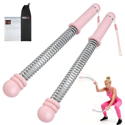 Red O Weighted Ropeless Battle Ropes—Portable Arm Exerciser with Adjustable Rings, Heavy-Duty Steel Spring Rope for HIIT, Strength & Full-Body Training, Non-Slip Handle, Includes Workout Poster (Pink) - Image 1