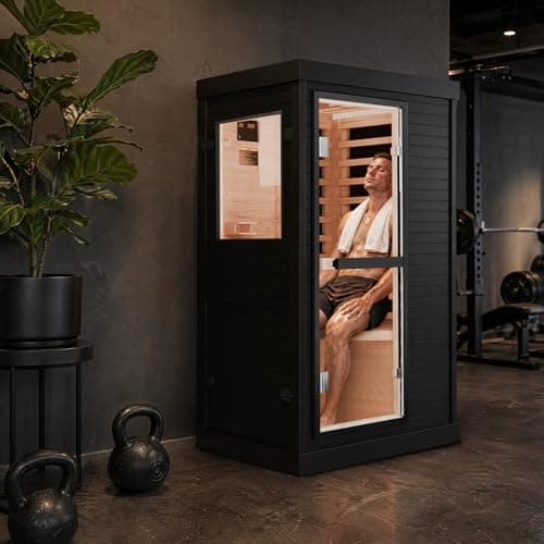 Mikolo 1 Person Far Infrared Sauna for Home | Ultra-Low EMF Indoor Dry Sauna | Solid Canadian Hemlock with 5 Carbon Heaters | Chromotherapy Light Therapy & Bluetooth for Wellness and Relaxation(Black) - Image 1