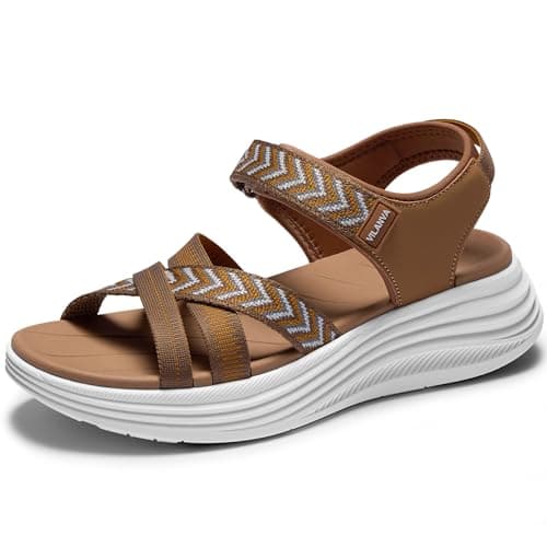 Vilanva Women's Comfortable Orthopedic Platform Walking Sandals with Arch Support Adjustable Buckle Cushioned Midsole for Plantar Fasciitis Relief Casual Sport Summer Outfits - Image 1