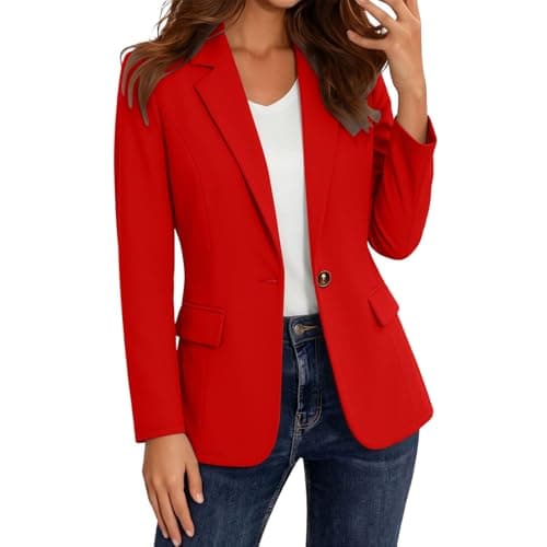 Blazers for Women Business Casual, 2026 Summer Trendy Lapel Collar Long Sleeve Lightweight Blazers Slim Fit Open Front Work Office Suit Jackets Blazer with Pockets Red XXL - Image 1