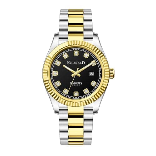 KNISKRED Classic Watch for Men with Solid Stainless Steel Band and Calendar Men’s Dress Watch Water Resistant (Gold Black) - Image 1