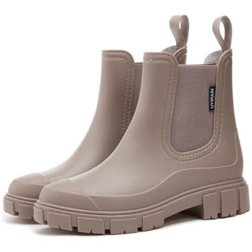 WOWSTICK Women’s Ankle Rain Boots Waterproof Lightweight Slip Resistant Fashion Garden Booties, 312 Brown 43 - Image 1