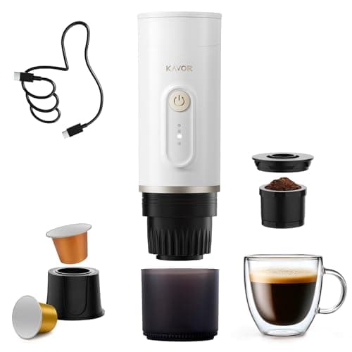 Kavor Portable Espresso Machine, 2-in-1 Travel Coffee Maker with 7800mAh Hot/Cold Brew & Fast Self-Heat, for Camping RV Hiking Office, Compatible with Ground Coffee & NS Capsules, T30 White - Image 1