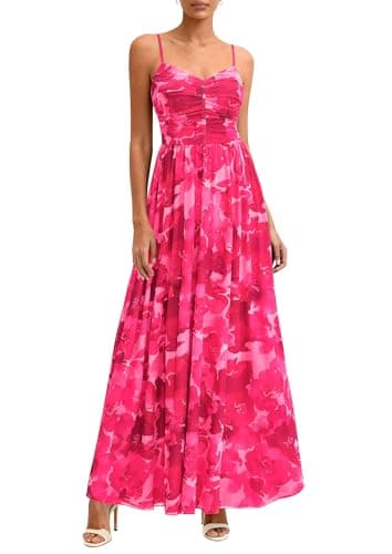 PRETTYGARDEN Women Summer Floral Maxi Dress 2026 Spring Spaghetti Strap Mesh Boho Sundress Party Beach Vacation Long Dresses(Pink Floral,X-Large) - Image 1