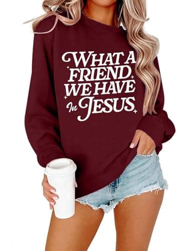 QLIPIN Christian Sweatshirts Women Jesus Sweatshirt: Religious Faith Shirts Bible Verse Inspirational Long Sleeve Top Wine Red - Image 1