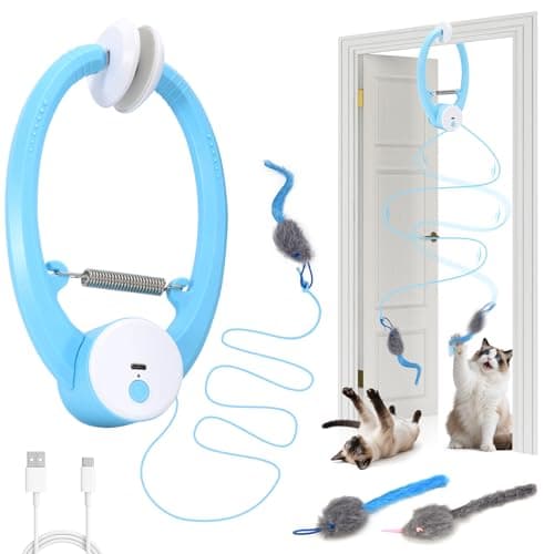 COSOWO Automatic Interactive Cat Toys for Indoor Cats Electric Fluttering Butterfly Feather Wand Hanging Toy Kitten & Adult Cat Enrichment Stimulation Toys for Bored Cats USB Rechargeable, Blue - Image 1