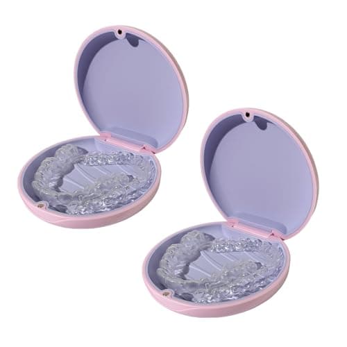 Maoerdental 2PCS Retainer Case Compatible with Invisalign,Cute Slim Aligner Case,Customized Magnetic Closure Orthodontic Retainer Cases (2 Pack Pink + Purple Silicone) - Image 1